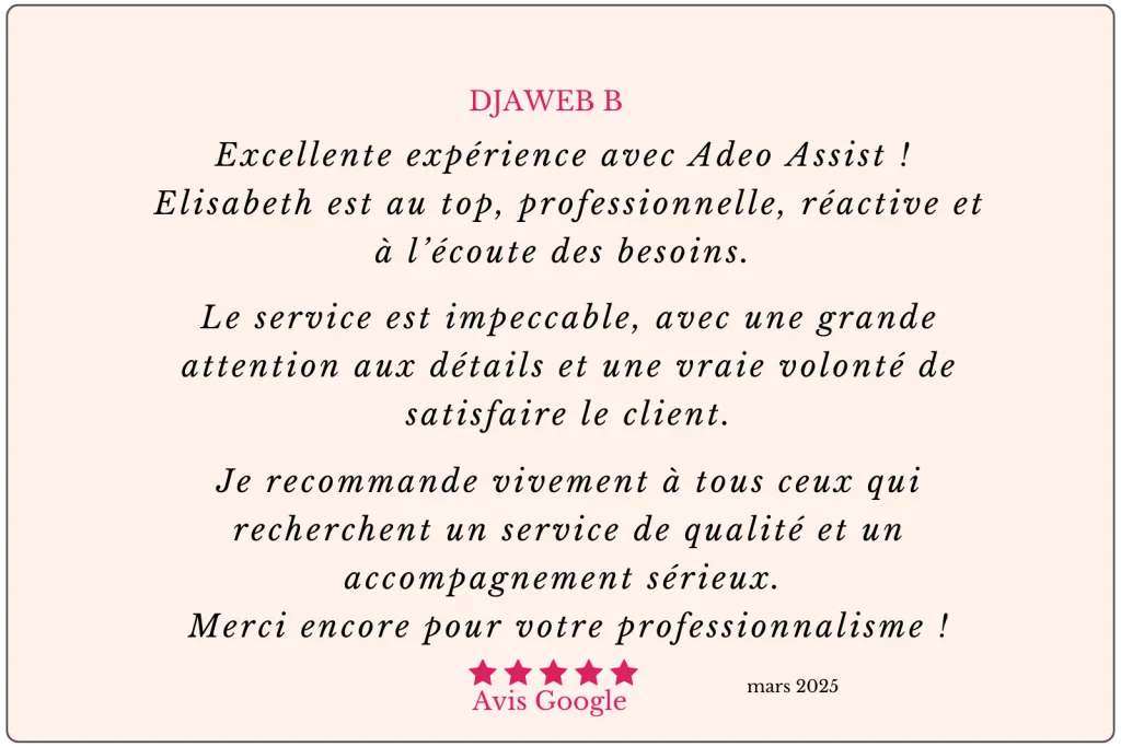 Un avis Google qui met en lumière son professionnalisme : écoute, réactivité, Relation-client, qualité de service, Suivi des dossiers, etc.